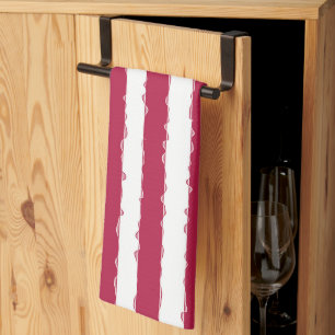 Elegant, Cute Red, White Ribbon Decorated Stripes Kitchen Towel