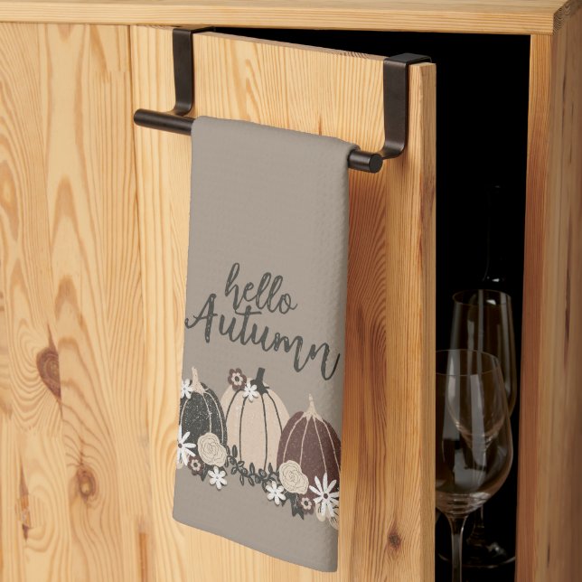 Elegant Cute Retro Autumn Black Pumpkins-Flowers Kitchen Towel (Thirds Fold)
