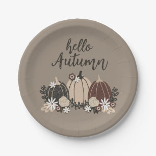 Elegant Cute Retro Autumn Black Pumpkins-Flowers Paper Plates