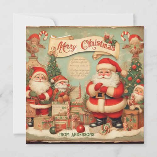 Elegant cute retro illustration Santa Claus Holiday Card