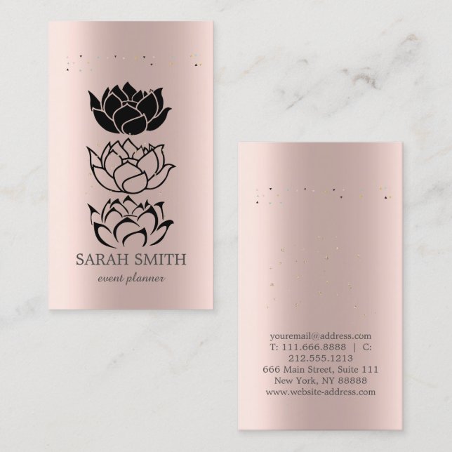 Elegant Cute Rose Gold Diamonds Lotus Business  Business Card (Front/Back)