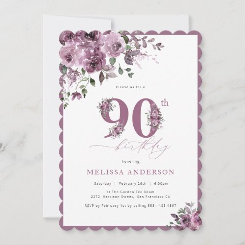 Elegant Cute Roses 90th Birthday Invitation