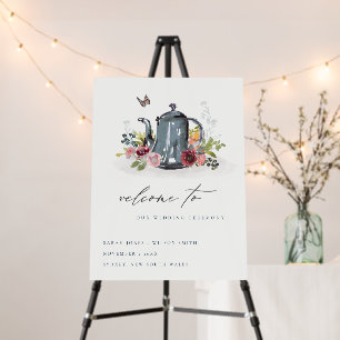 Elegant Cute Roses Floral Teapot Wedding Welcome Foam Board