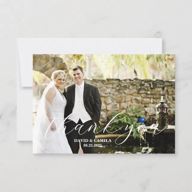 Elegant cute Script custom Photo Wedding Thank You Card | Zazzle