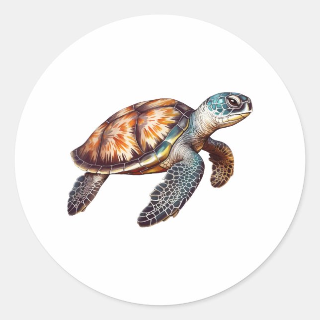Elegant Cute Sea Turtle Classic Round Sticker (Front)
