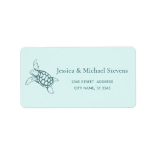 Elegant cute sea turtle turquoise label