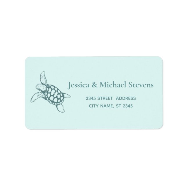 Elegant cute sea turtle turquoise label (Front)