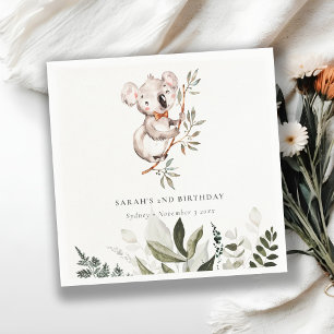 Elegant Cute Sleepy Koala Foliage Any Age Birthday Napkins