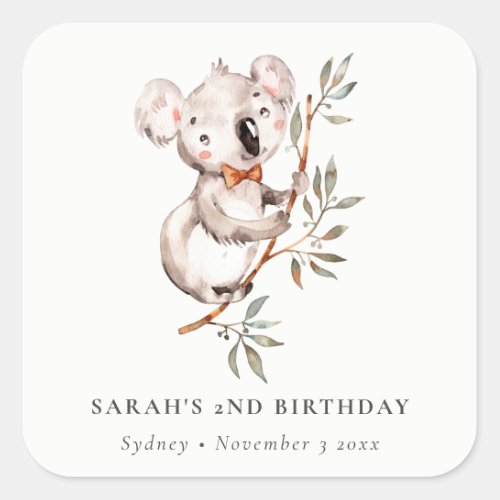 Elegant Cute Sleepy Koala Foliage Any Age Birthday Square Sticker