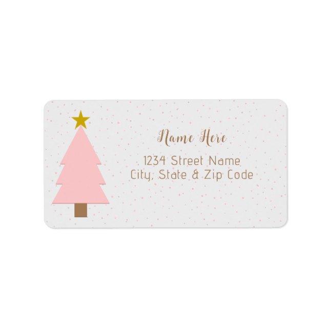 Elegant Cute Solo Pink Christmas Tree, Golden Star Label (Front)