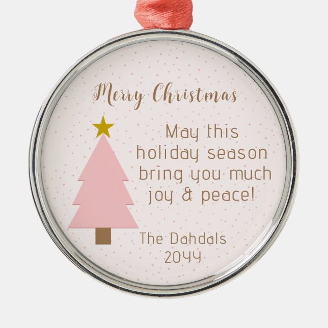 Elegant Cute Solo Pink Christmas Tree, Golden Star Metal Ornament (Front)