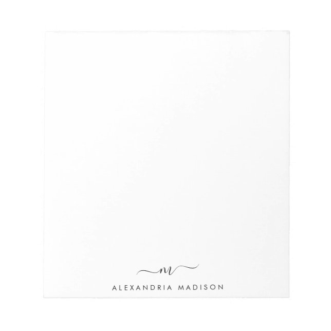 Elegant Cute Stylish Girly Script Monogram Initial Notepad (Front)