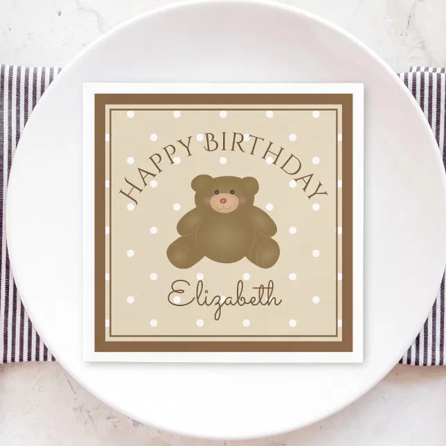 Elegant Cute Teddy Bear Cub Baby First Birthday Napkins | Zazzle