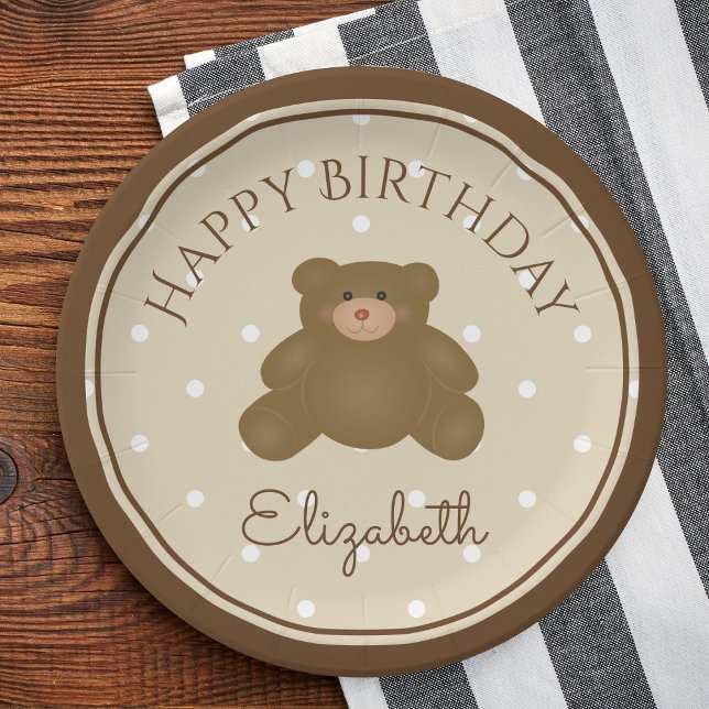 Elegant Cute Teddy Bear Cub Baby First Birthday Paper Plates (Creator Uploaded)