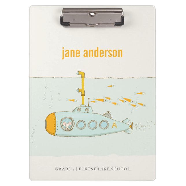 Elegant Cute Underwater Submarine Fish Monogram Clipboard (Front)
