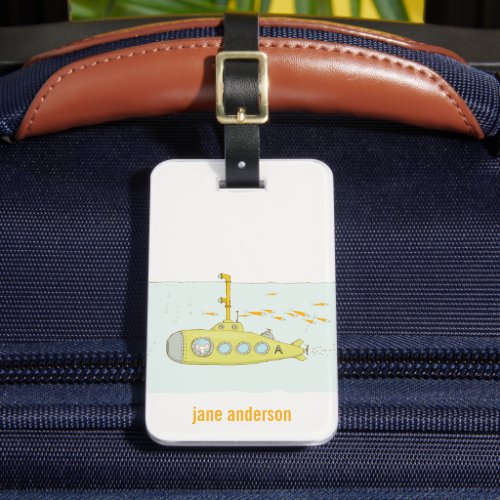 Elegant Cute Underwater Submarine Fish Monogram Luggage Tag