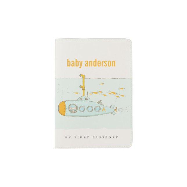Elegant Cute Underwater Submarine Fish Monogram Passport Holder (Front)