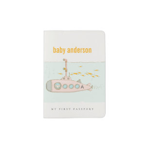 Elegant Cute Underwater Submarine Fish Monogram Passport Holder