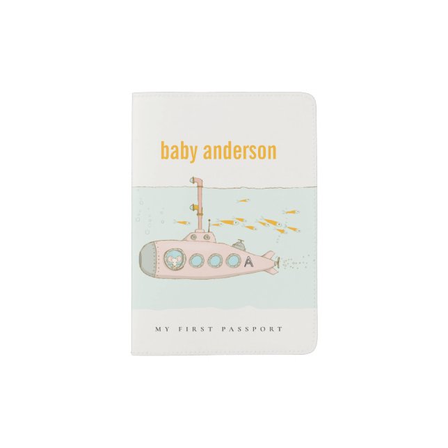 Elegant Cute Underwater Submarine Fish Monogram Passport Holder (Front)