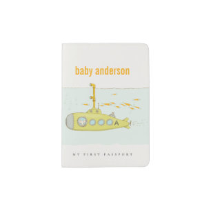 Elegant Cute Underwater Submarine Fish Monogram Passport Holder