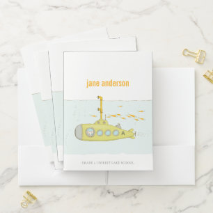 Elegant Cute Underwater Submarine Fish Monogram Pocket Folder
