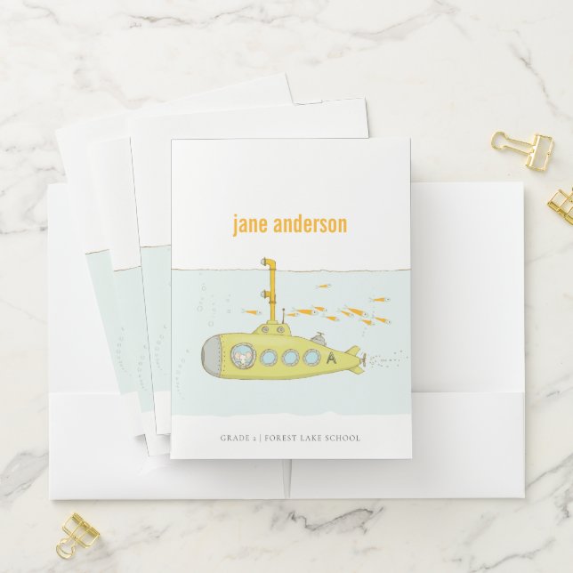 Elegant Cute Underwater Submarine Fish Monogram Pocket Folder (In Situ)