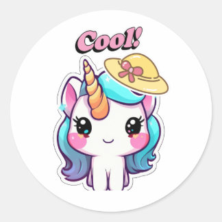 Elegant Cute Unicorn Cartoon With Big Smile Classic Round Sticker