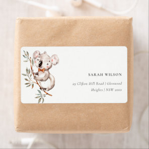 Elegant Cute Watercolor Baby Koala Foliage Address Label