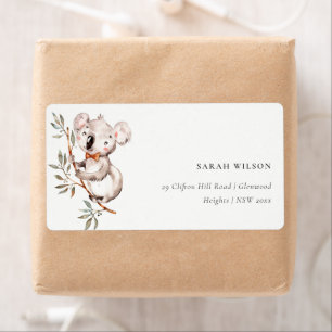 Elegant Cute Watercolor Baby Koala Foliage Address Label