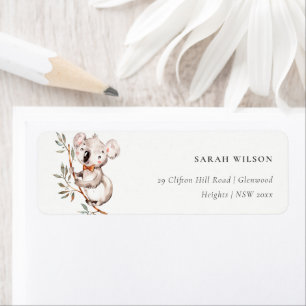 Elegant Cute Watercolor Baby Koala Foliage Address Label