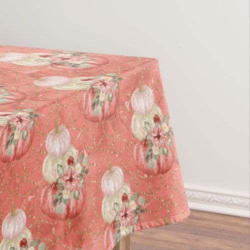 Elegant Cute Watercolor Pink Cream Red Pumpkins Tablecloth