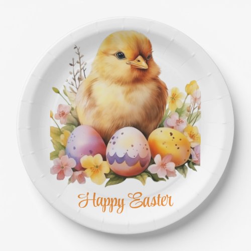 Elegant Cute Watercolor Yellow Chicken with Eggs Paper Plates