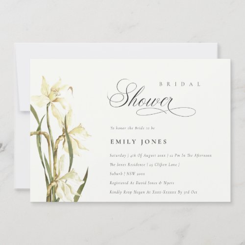 Elegant Cute White Daffodil Bridal Shower Invite