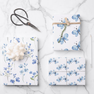 Elegant Cute Wildflowers and Butterflies Wrapping Paper Sheets