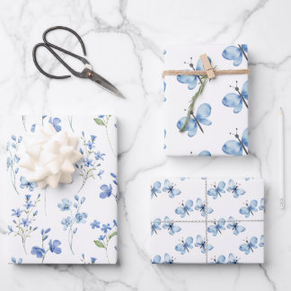 Elegant Cute Wildflowers and Butterflies Wrapping Paper Sheets