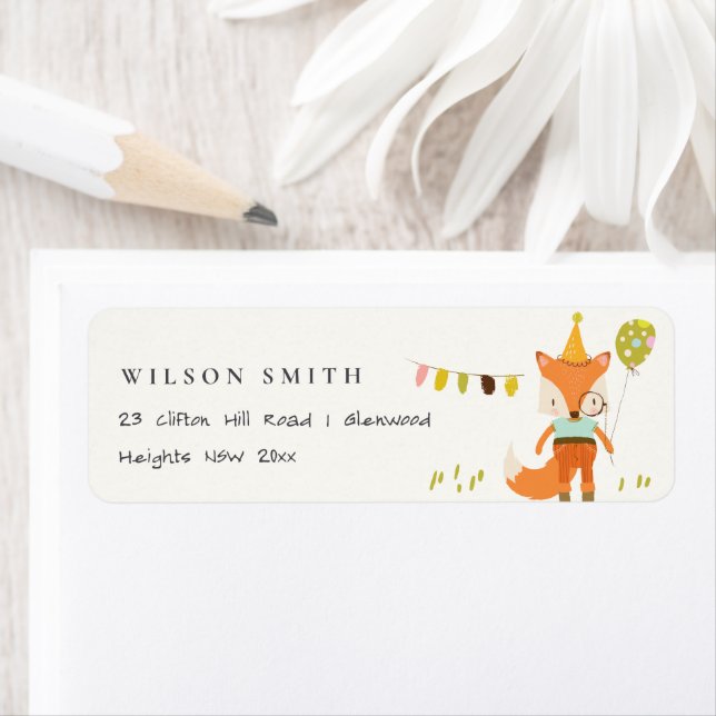 Elegant Cute Woodland Fun Party Fox Kids Address Label (Insitu)