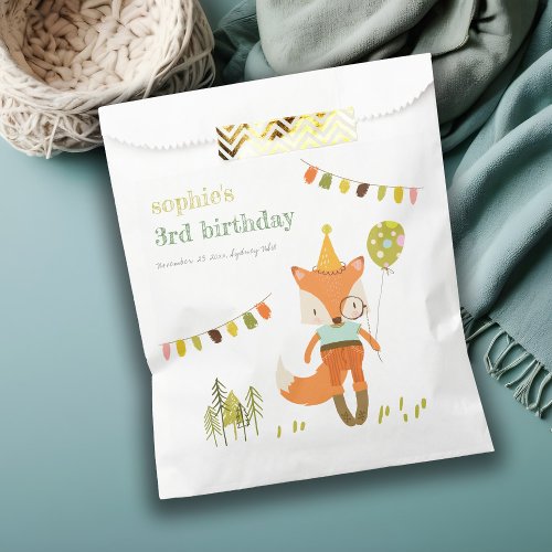 Elegant Cute Woodland Fun Party Fox Kids Birthday Favor Bag