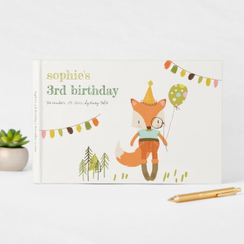 Elegant Cute Woodland Fun Party Fox Kids Birthday Guest Book