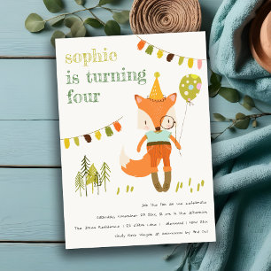 Elegant Cute Woodland Fun Party Fox Kids Birthday Invitation