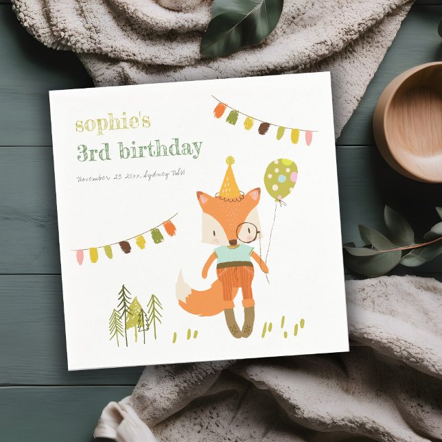 Elegant Cute Woodland Fun Party Fox Kids Birthday Napkins (Creator Uploaded)