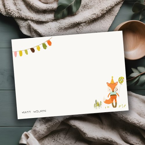 Elegant Cute Woodland Fun Party Fox Kids Birthday Note Card