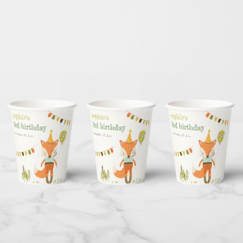 Elegant Cute Woodland Fun Party Fox Kids Birthday Paper Cups