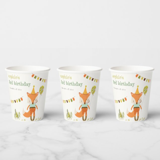 Elegant Cute Woodland Fun Party Fox Kids Birthday Paper Cups (Multi)