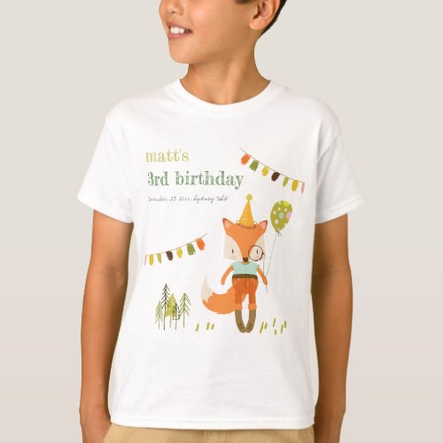 Elegant Cute Woodland Fun Party Fox Kids Birthday T_Shirt