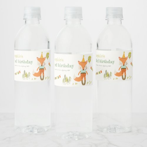 Elegant Cute Woodland Fun Party Fox Kids Birthday Water Bottle Label