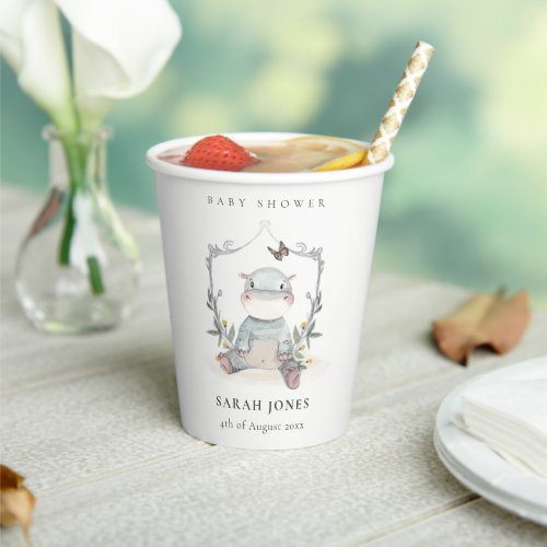 Elegant Cute Yellow Baby Hippo Foliage Baby Shower Paper Cups