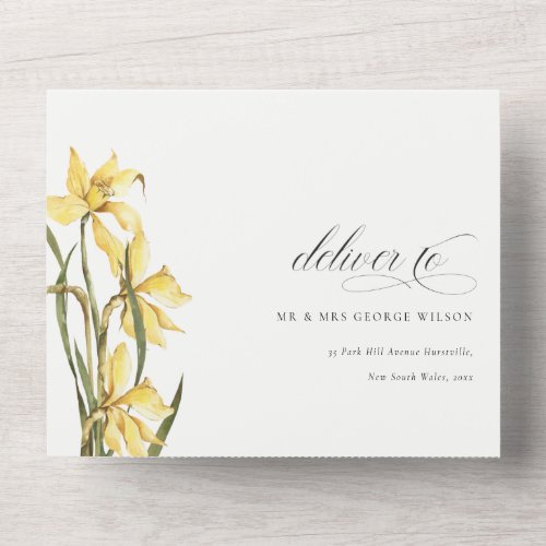 Elegant Cute Yellow Daffodil Floral Wedding All In One Invitation