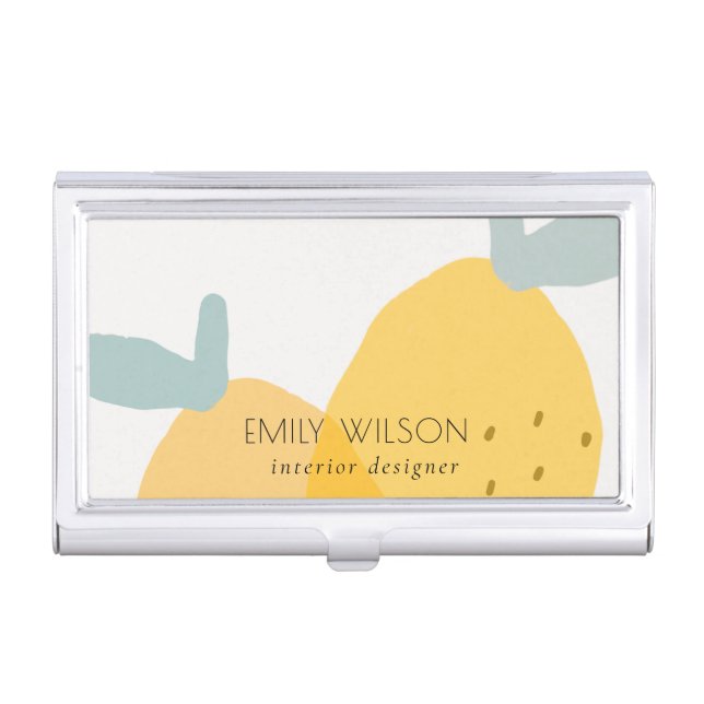 Elegant Cute Yellow Lemon Fruity Citrus Bright Business Card Case (Front)