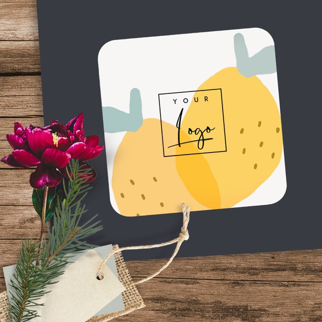 Elegant Cute Yellow Lemon Fruity Citrus Logo Square Sticker (Creator Uploaded)