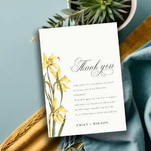 Elegant Cute Yellow Watercolor Daffodil Wedding Thank You Card